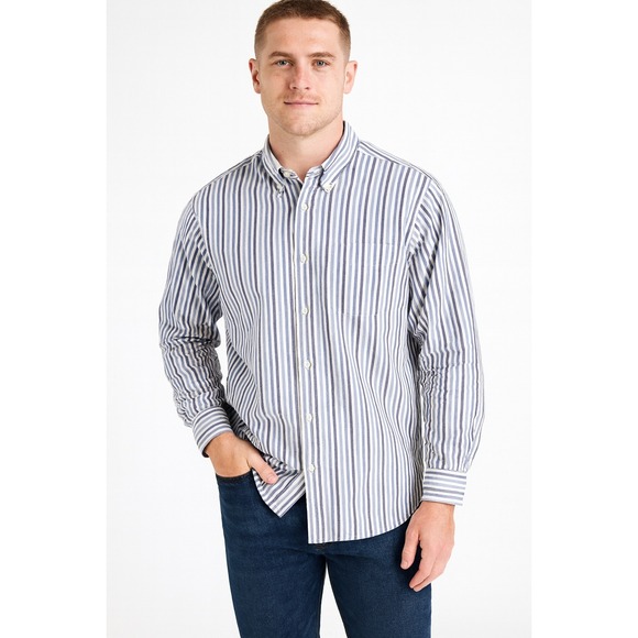 Cremieux Classics Mens L Lightweight Oxford Striped Button Down Shirt Navy Blue - Picture 1 of 10
